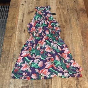 Express floral halter elastic waist lined halter mini dress NWT size small